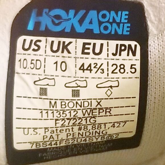 Hoka One One Bondi X Men's Size 10.5  White Running Shoes Sneakers 1113512WEPR - Picture 8 of 8